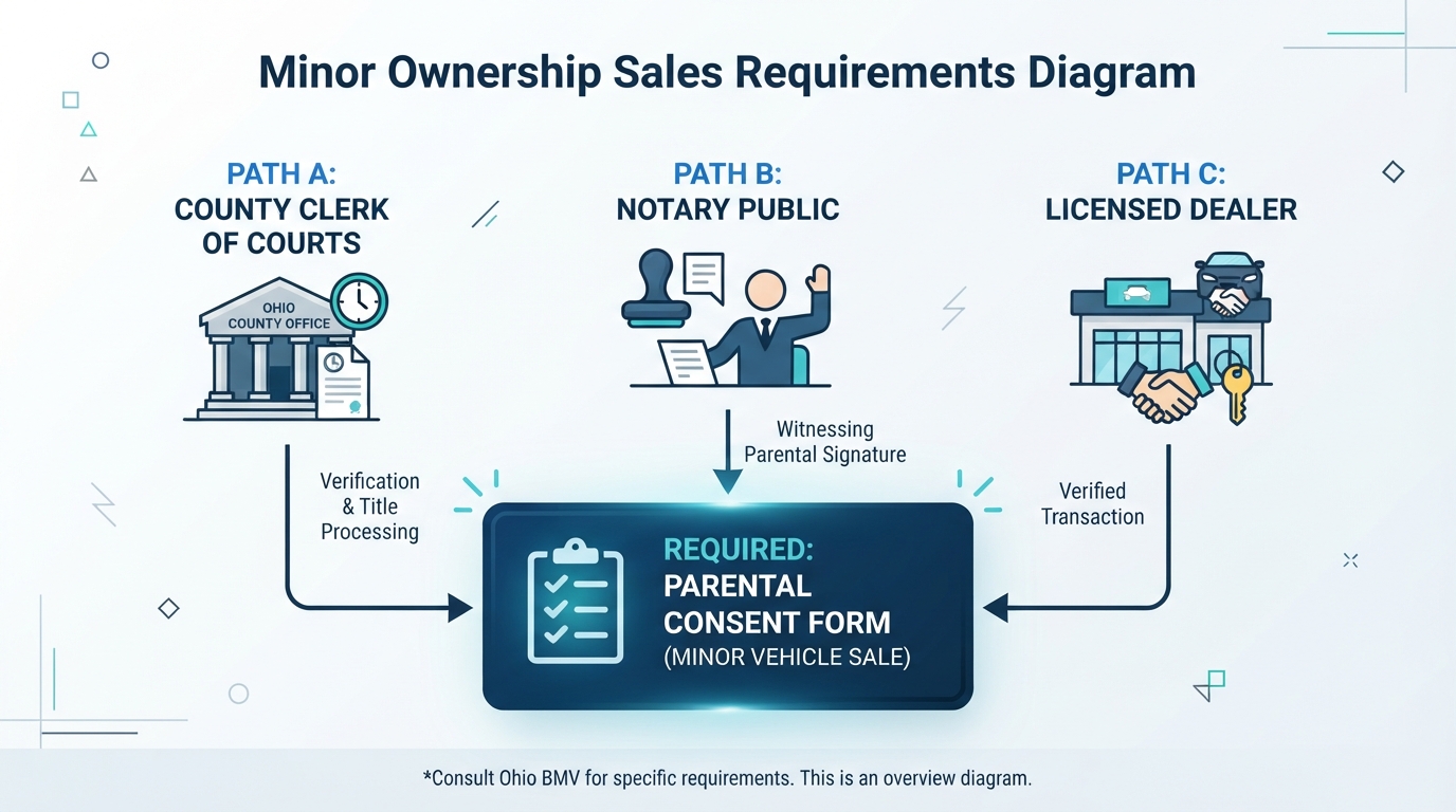 Diagram of Ohio vehicle sale requirements for minors