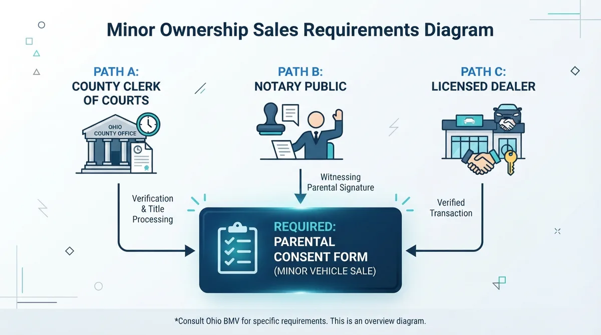 Diagram of Ohio vehicle sale requirements for minors