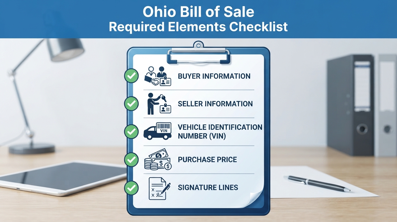 Checklist of essential elements for an Ohio Bill of Sale