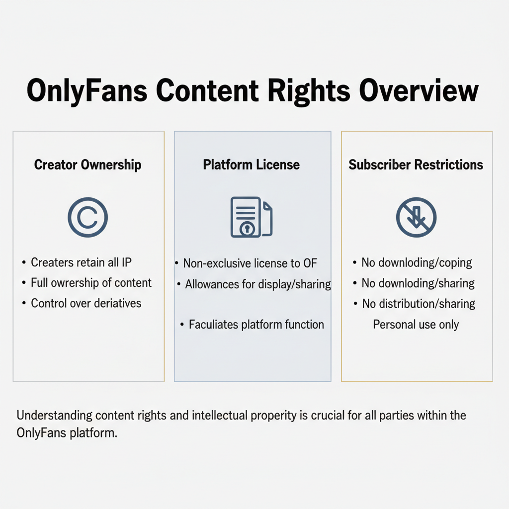 Graphic outlining content ownership by creators, licensing to OnlyFans, and restrictions for subscribers.