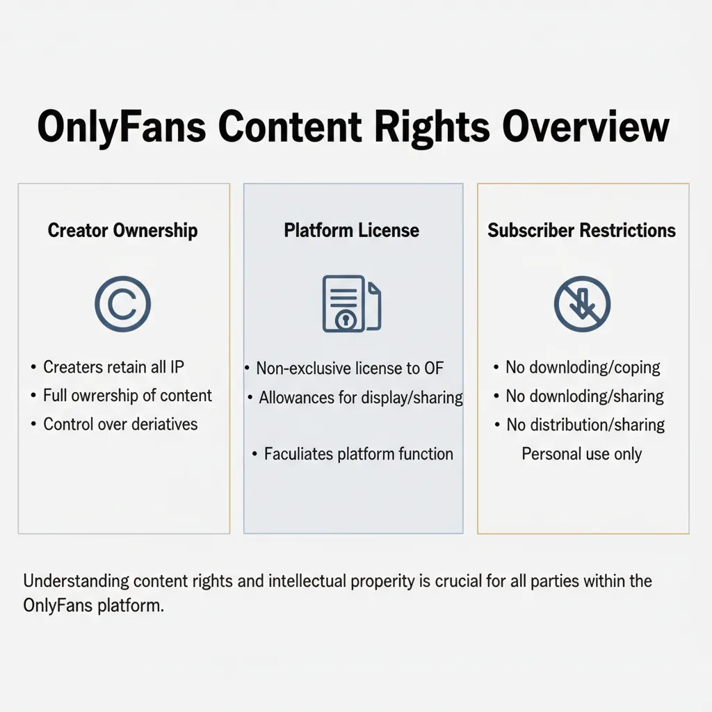 Graphic outlining content ownership by creators, licensing to OnlyFans, and restrictions for subscribers.