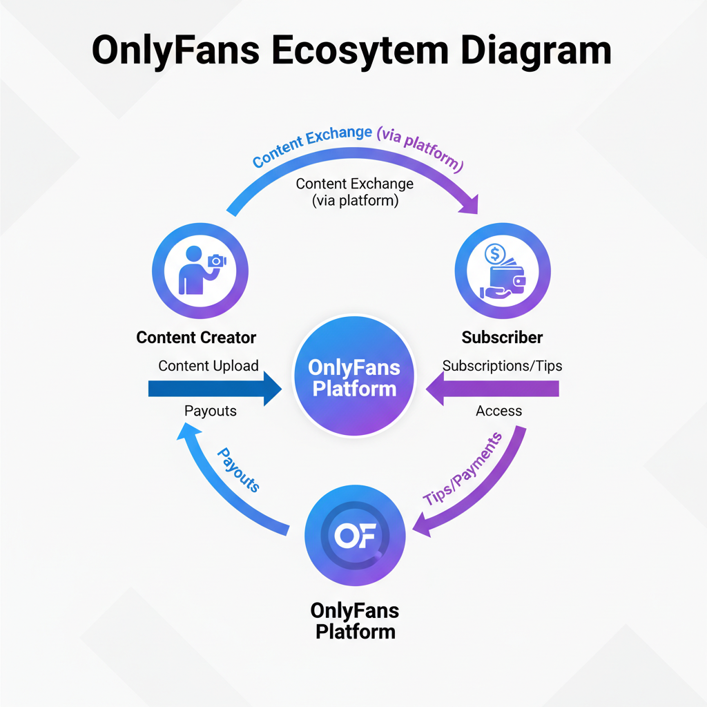 Diagram showing the triangular relationship between OnlyFans, content creators, and subscribers.