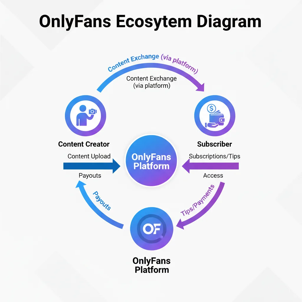 Diagram showing the triangular relationship between OnlyFans, content creators, and subscribers.