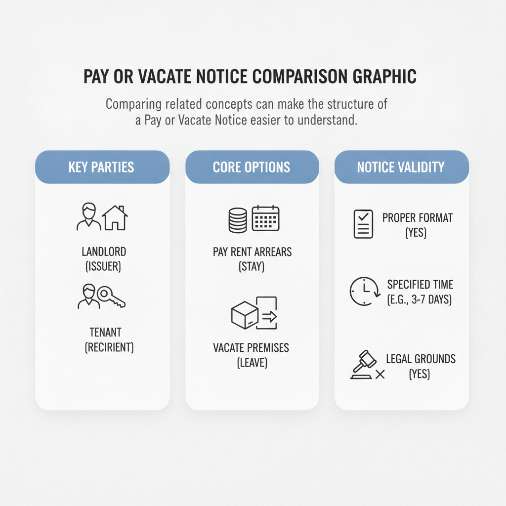 Comparison graphic explaining concepts related to a Pay or Vacate Notice.