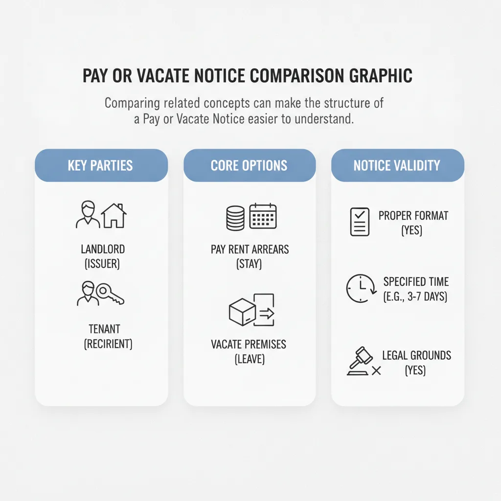 Comparison graphic explaining concepts related to a Pay or Vacate Notice.