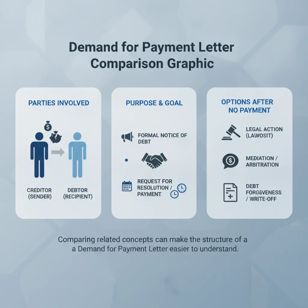 Comparison graphic explaining concepts related to a Demand for Payment Letter.