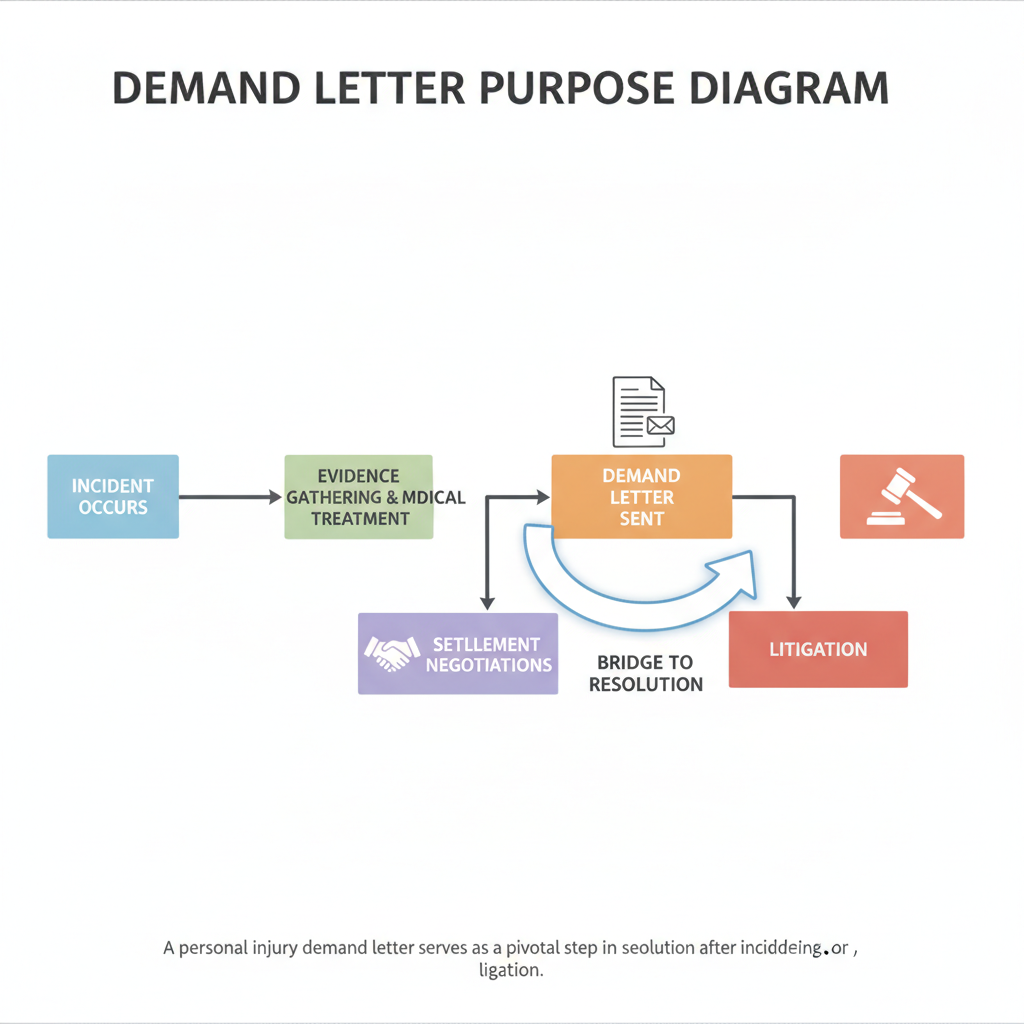 Diagram showing the purpose of a personal injury demand letter in the claims process.