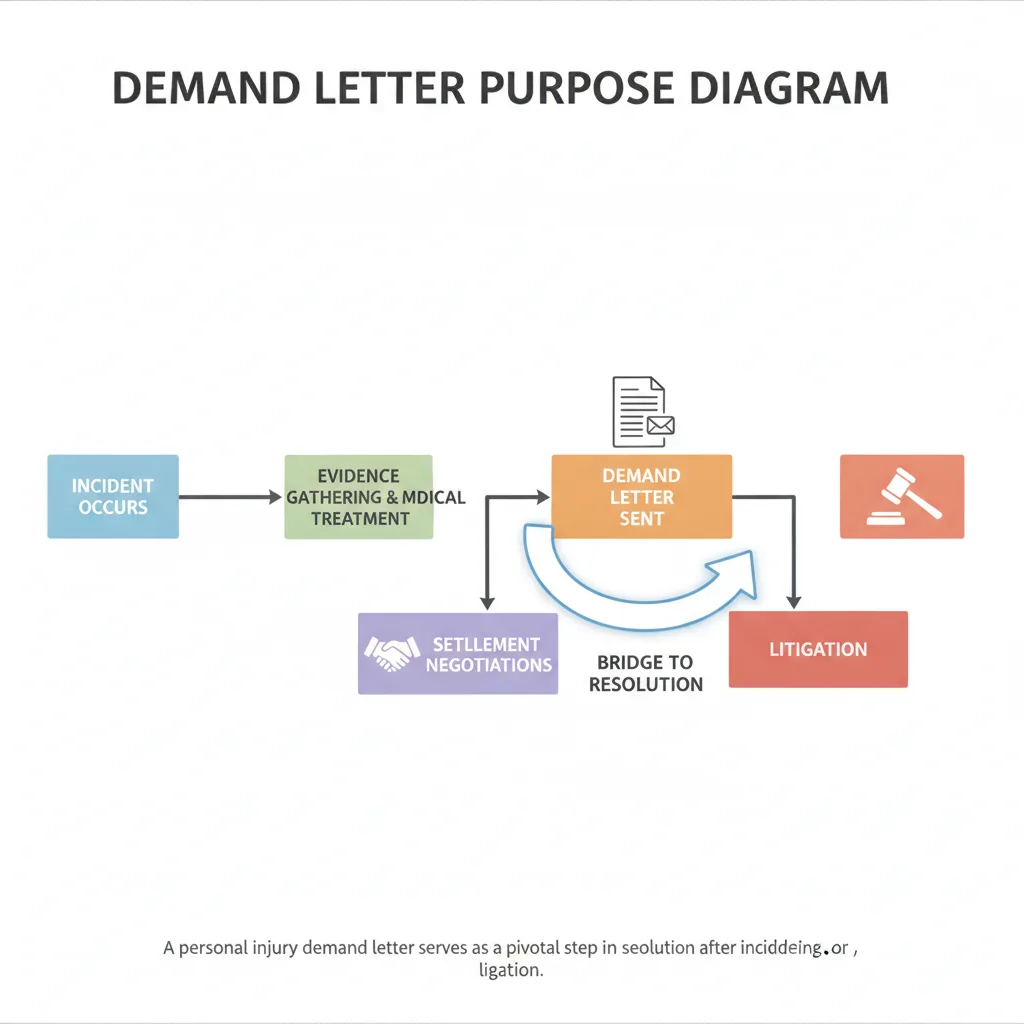 Diagram showing the purpose of a personal injury demand letter in the claims process.
