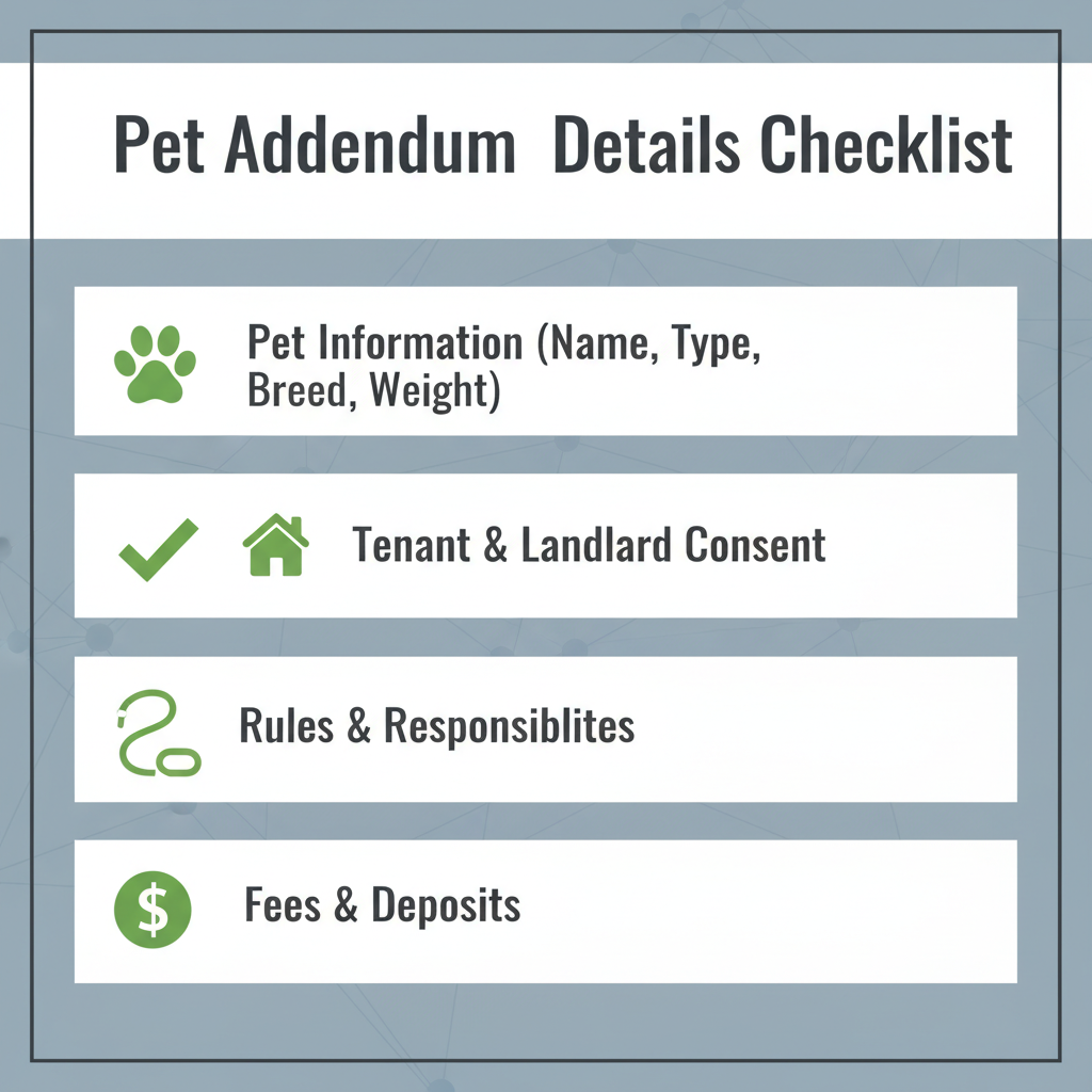 Checklist of details commonly addressed in a Pet Addendum.