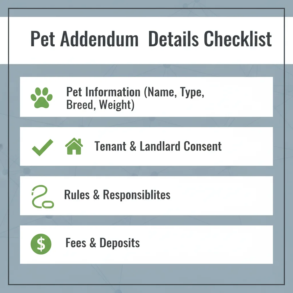 Checklist of details commonly addressed in a Pet Addendum.