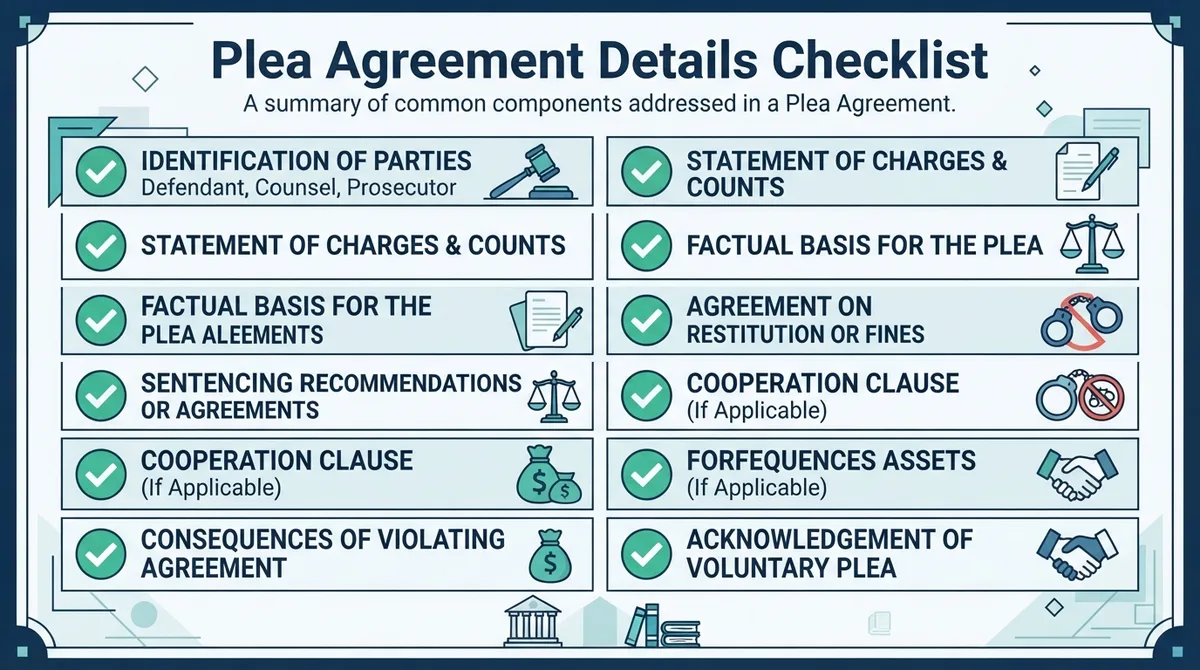 Checklist of details commonly addressed in a Plea Agreement.