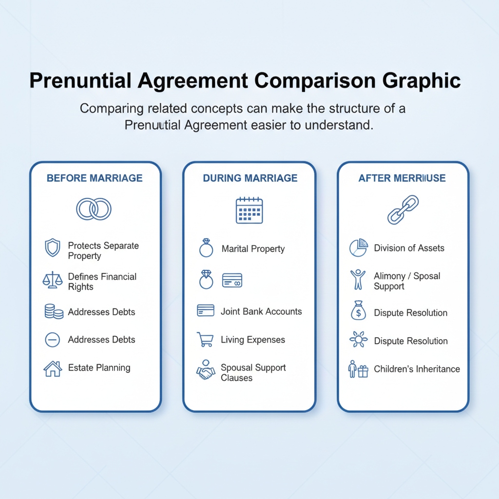 Comparison graphic explaining concepts related to a Prenuptial Agreement.