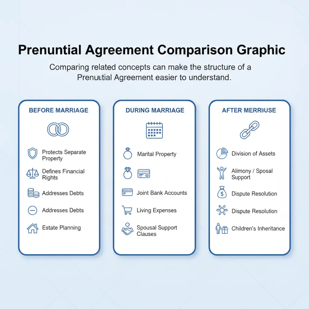 Comparison graphic explaining concepts related to a Prenuptial Agreement.