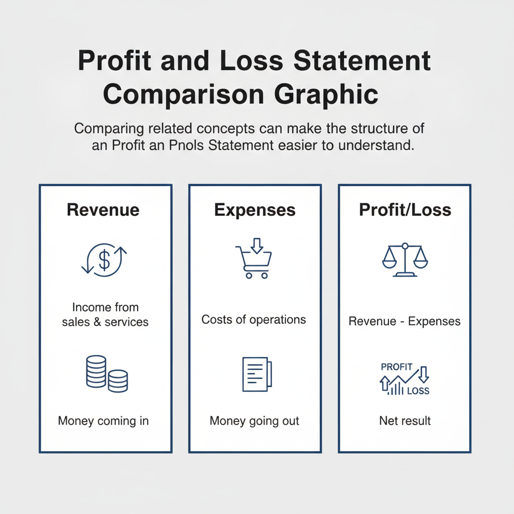 Comparison graphic explaining concepts related to a Profit and Loss Statement.