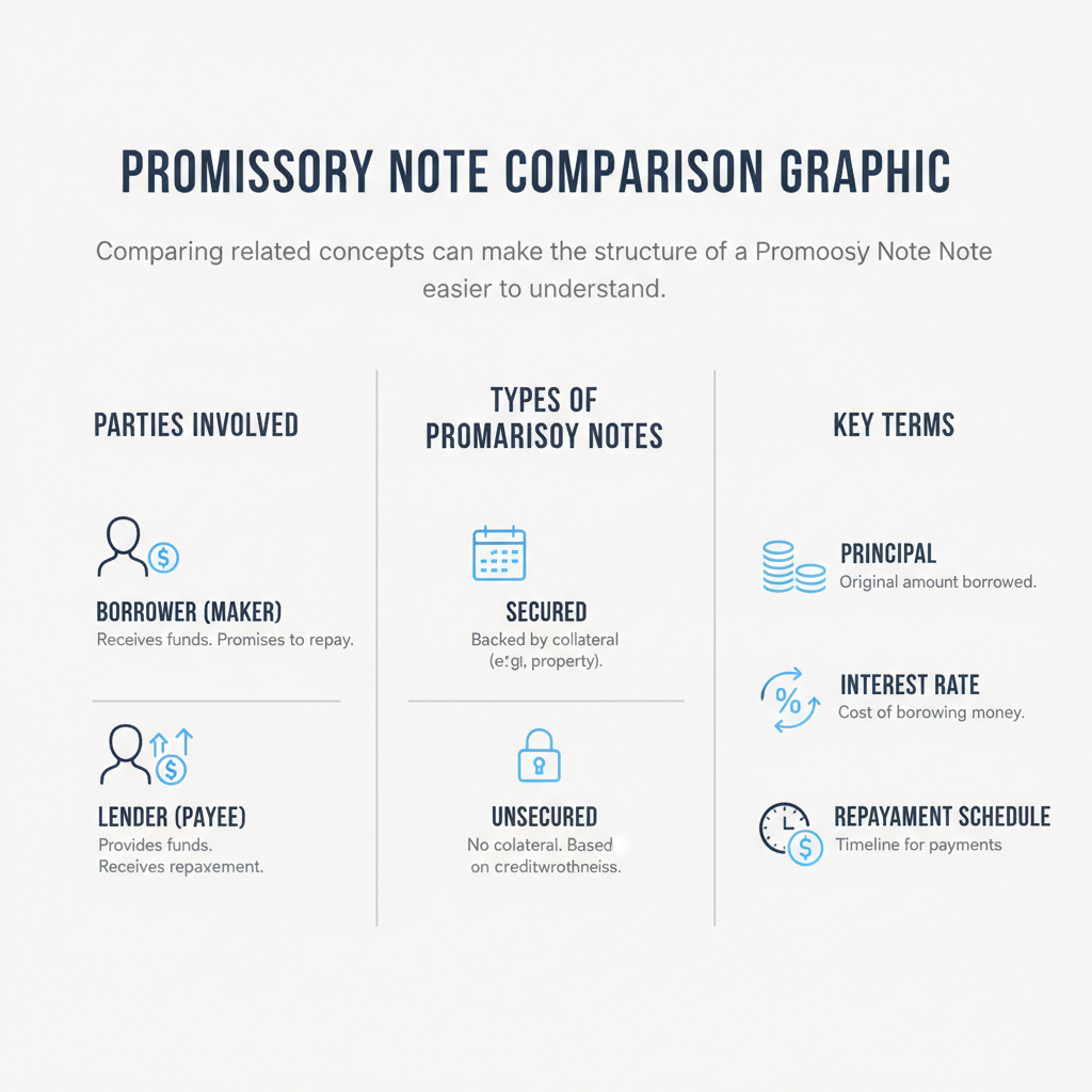 Comparison graphic explaining concepts related to a Promissory Note.