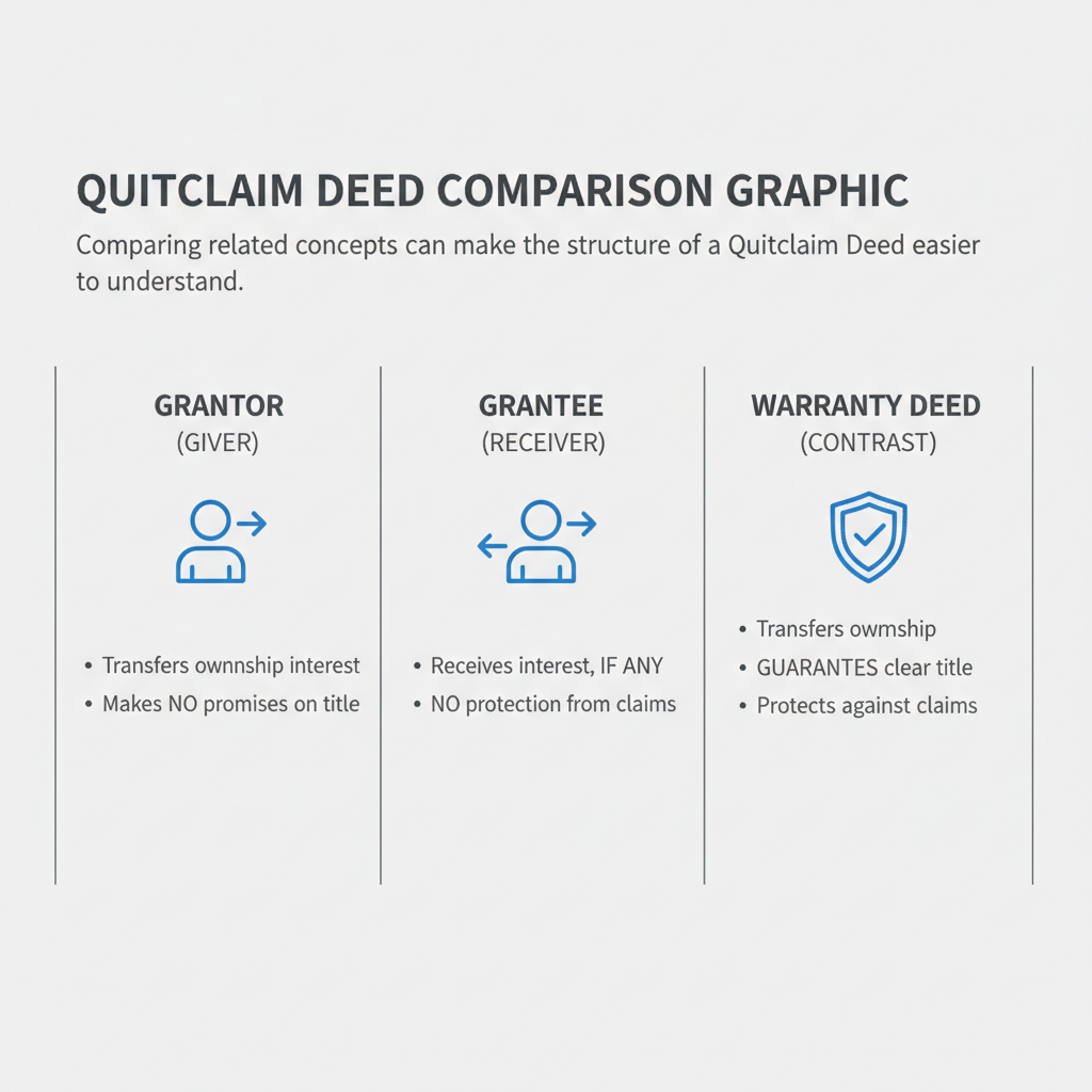 Comparison graphic explaining concepts related to a Quitclaim Deed.