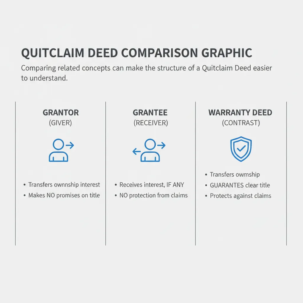 Comparison graphic explaining concepts related to a Quitclaim Deed.