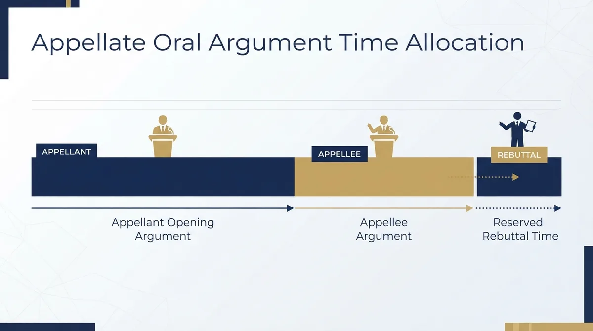 Diagram illustrating the allocation of time for appellant opening, appellee argument, and reserved rebuttal.