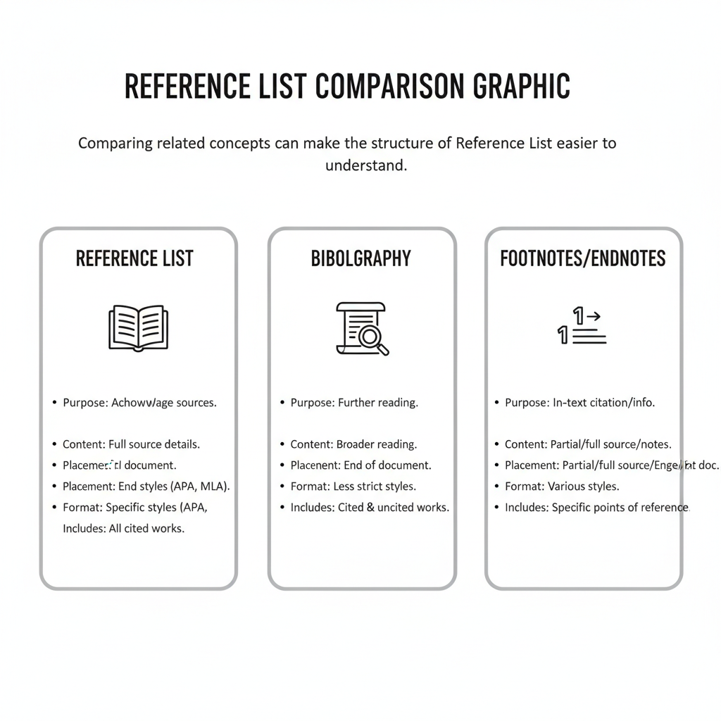 Comparison graphic explaining concepts related to a Reference List.