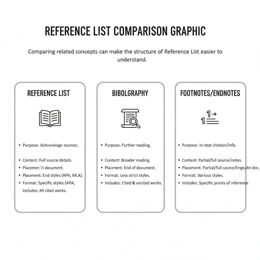 Comparison graphic explaining concepts related to a Reference List.