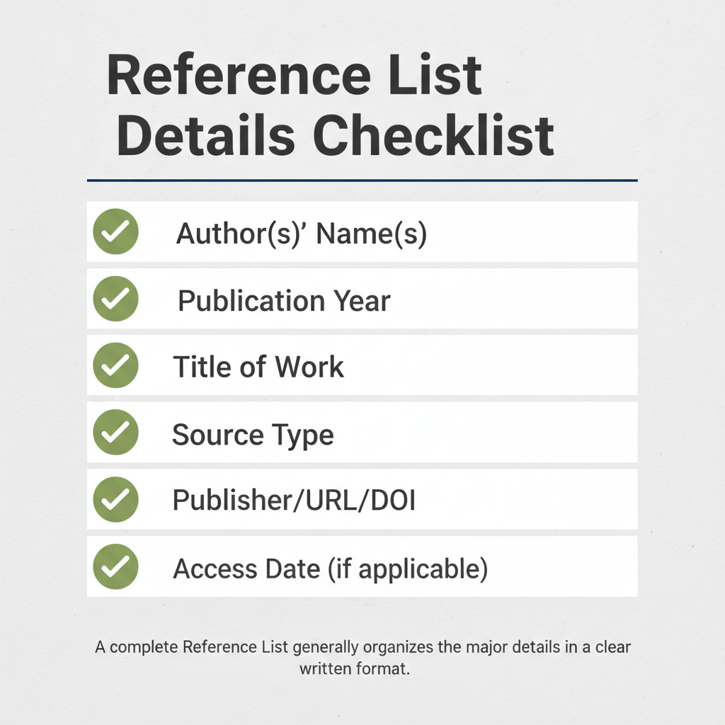 Checklist of details commonly addressed in a Reference List.