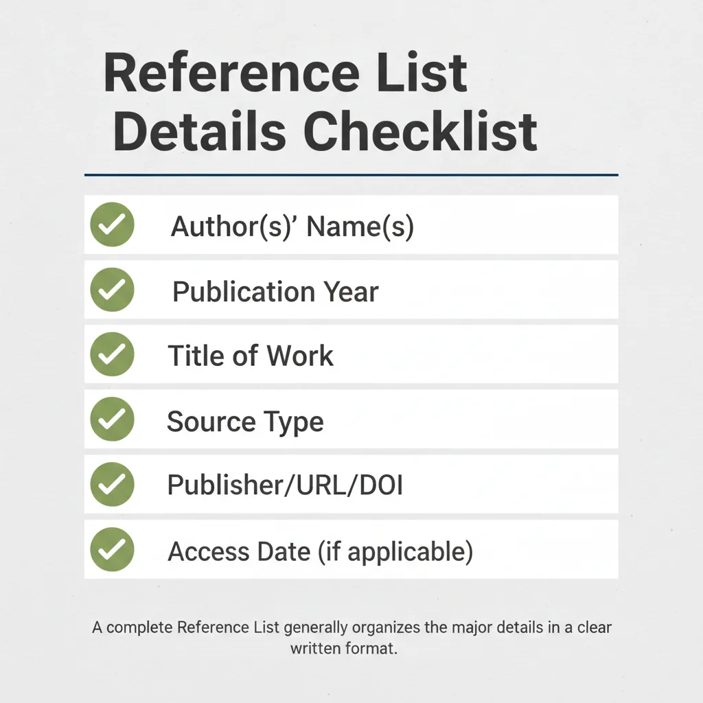 Checklist of details commonly addressed in a Reference List.