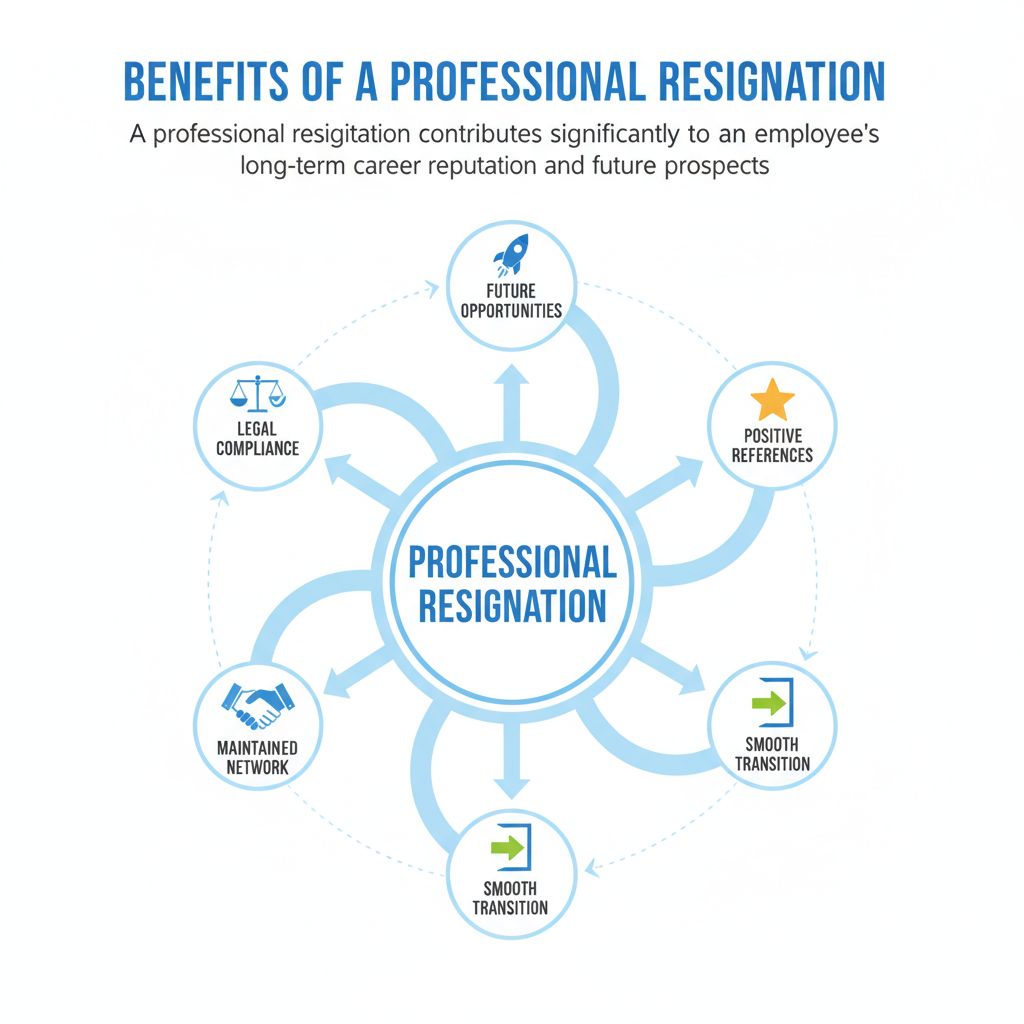 Diagram showing the benefits of submitting a professional resignation letter, including positive references and a smooth transition.