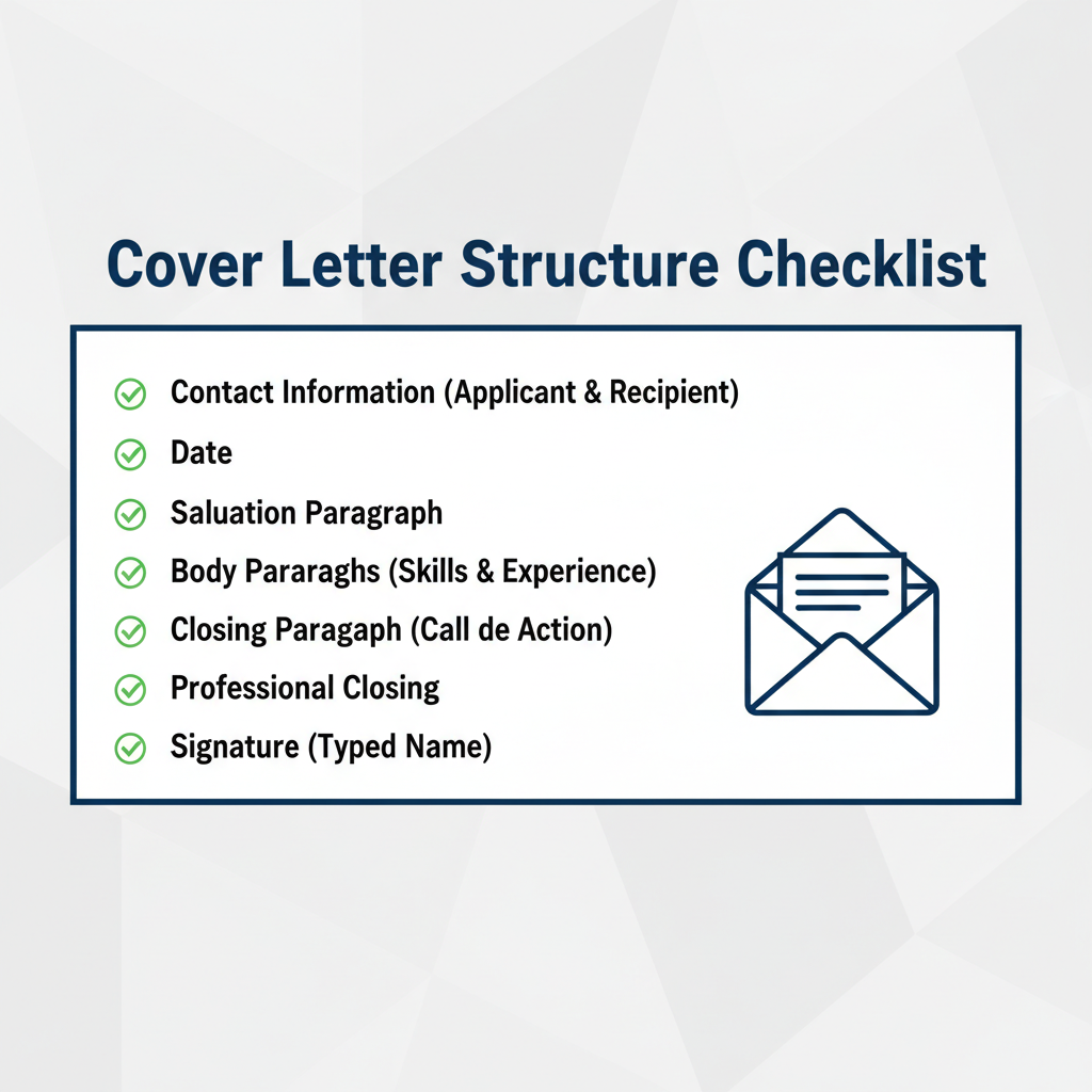 Checklist of essential components for a resume cover letter.