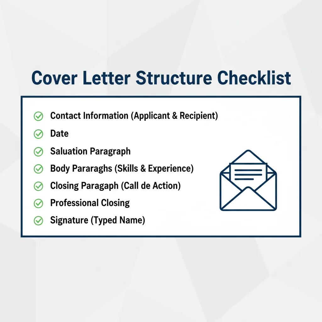Checklist of essential components for a resume cover letter.