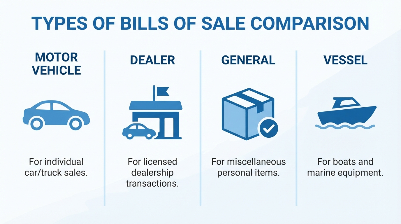 A comparison graphic showing different types of bills of sale.