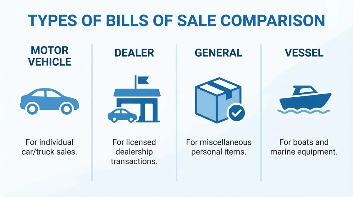 A comparison graphic showing different types of bills of sale.