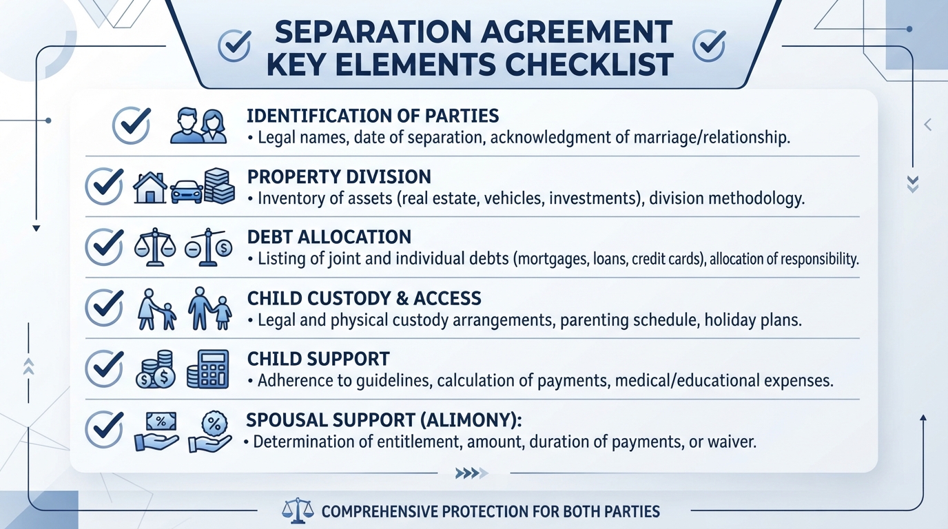 Checklist of essential separation agreement components