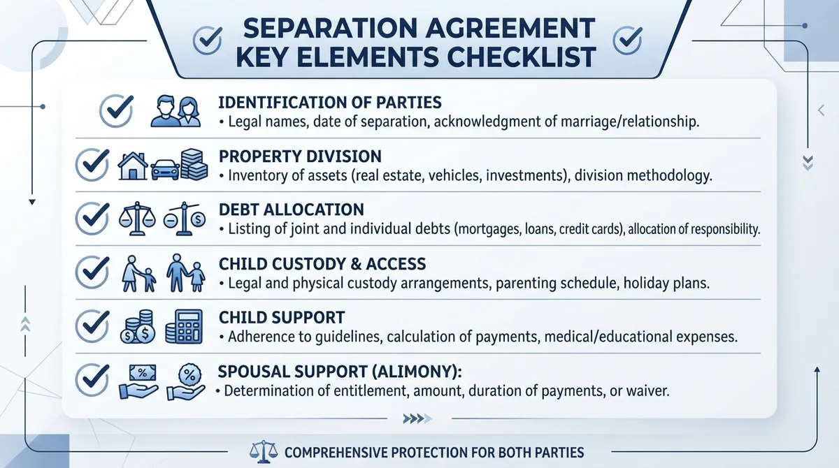 Checklist of essential separation agreement components