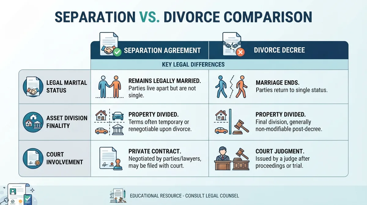 Comparison between a separation agreement and a divorce decree