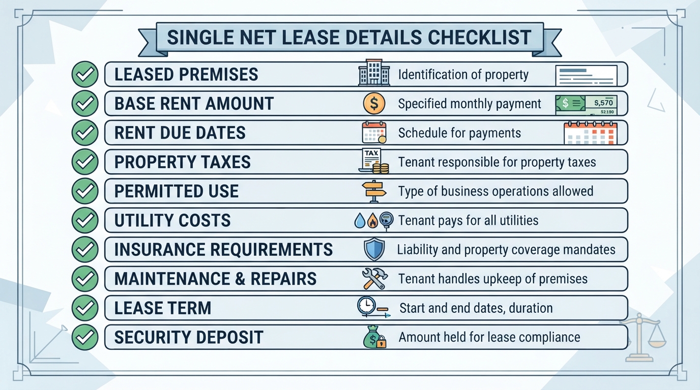 Checklist of details commonly addressed in a Single Net Lease.