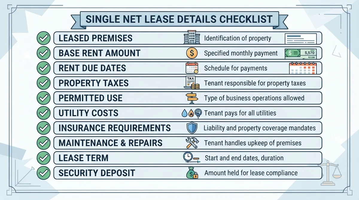 Checklist of details commonly addressed in a Single Net Lease.