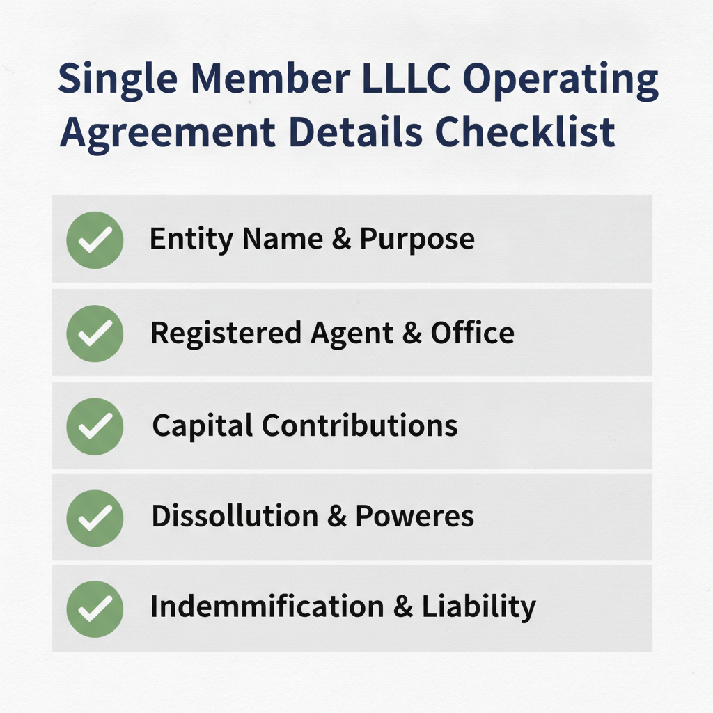 Checklist of details commonly addressed in a Single Member LLC Operating Agreement.