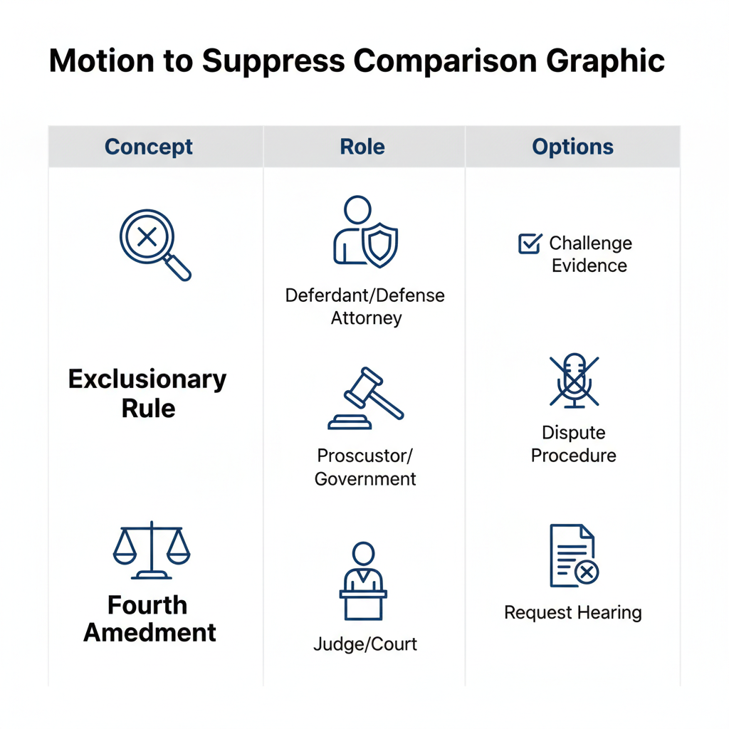 Comparison graphic explaining concepts related to a Motion to Suppress.