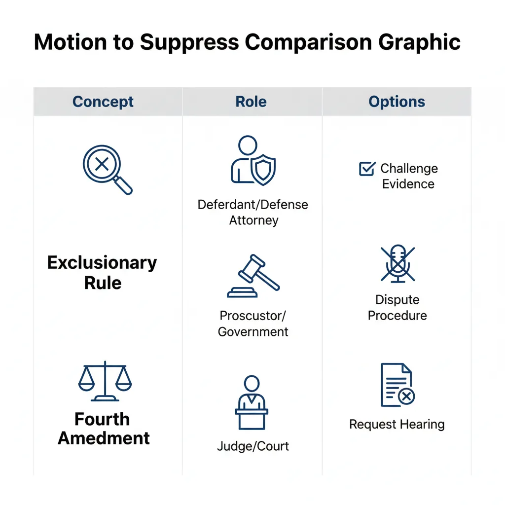 Comparison graphic explaining concepts related to a Motion to Suppress.