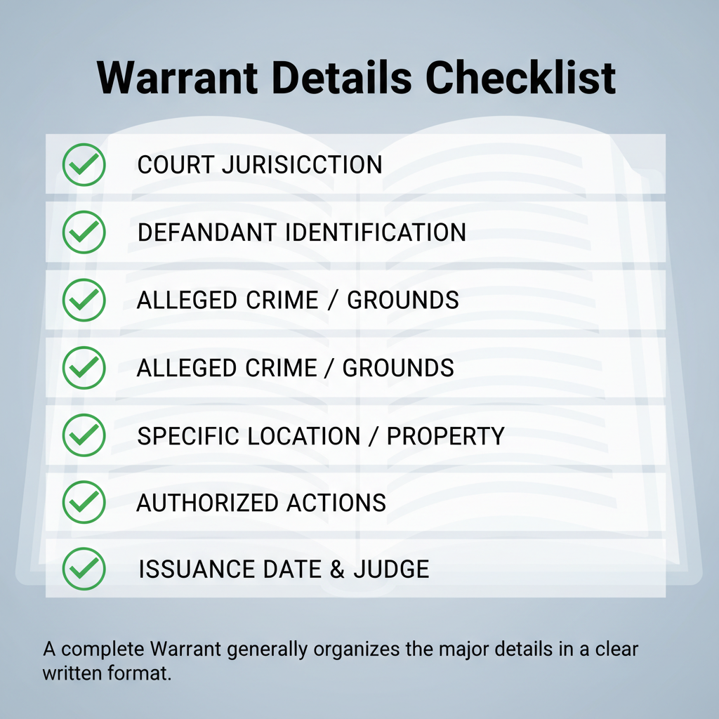 Checklist of details commonly addressed in a Warrant.