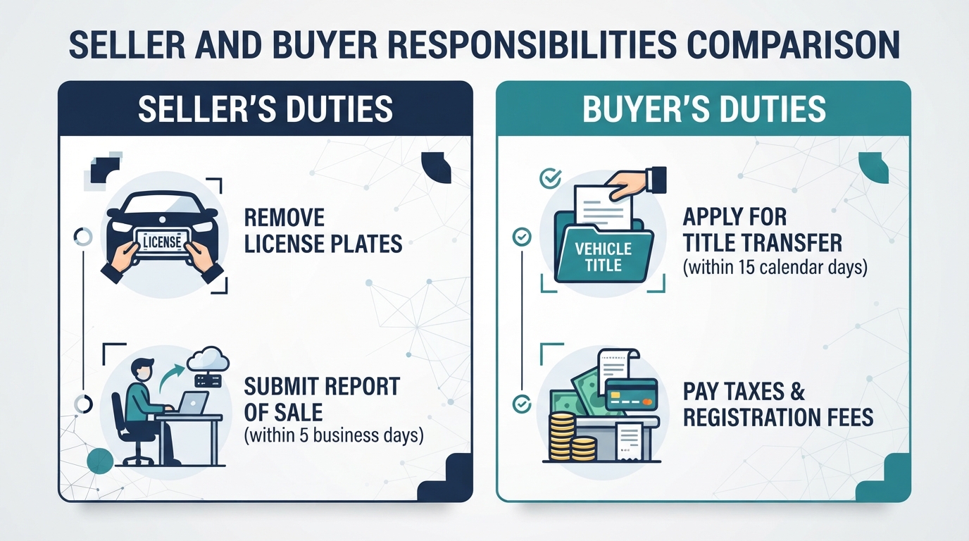 A comparison chart of seller and buyer responsibilities during a Washington vehicle transfer.