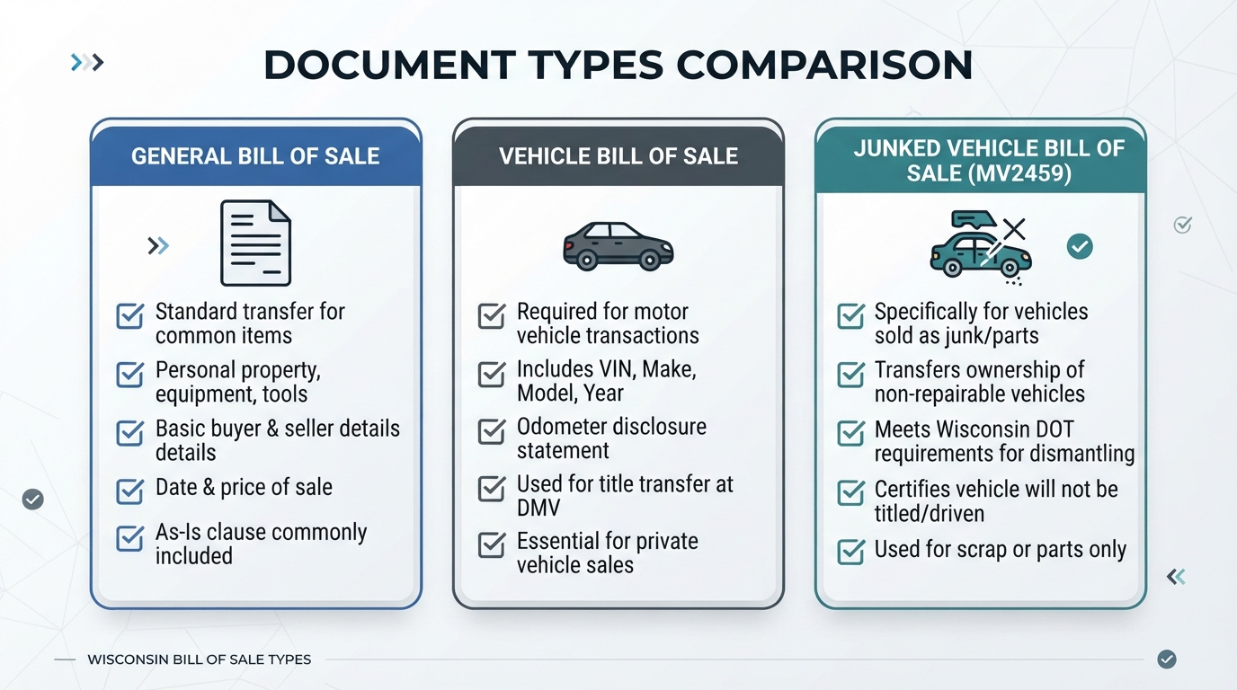 Comparison of different Wisconsin Bill of Sale types