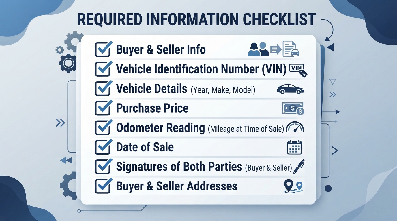 Checklist of required elements for a Wisconsin Bill of Sale