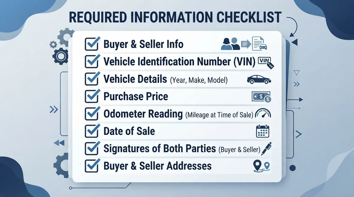 Checklist of required elements for a Wisconsin Bill of Sale