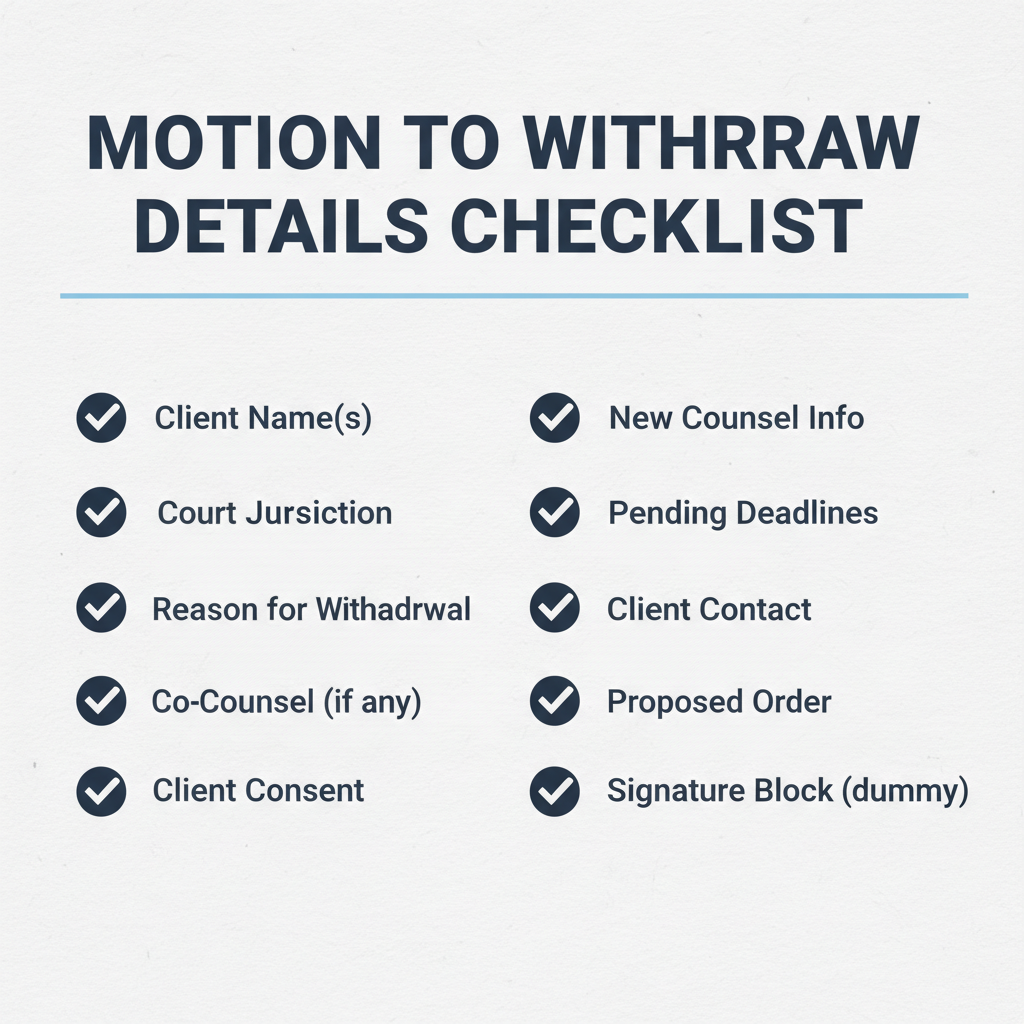Checklist of details commonly addressed in a Motion to Withdraw.