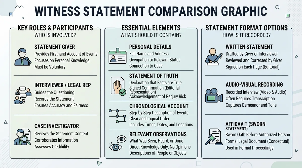 Comparison graphic explaining concepts related to a Witness Statement.