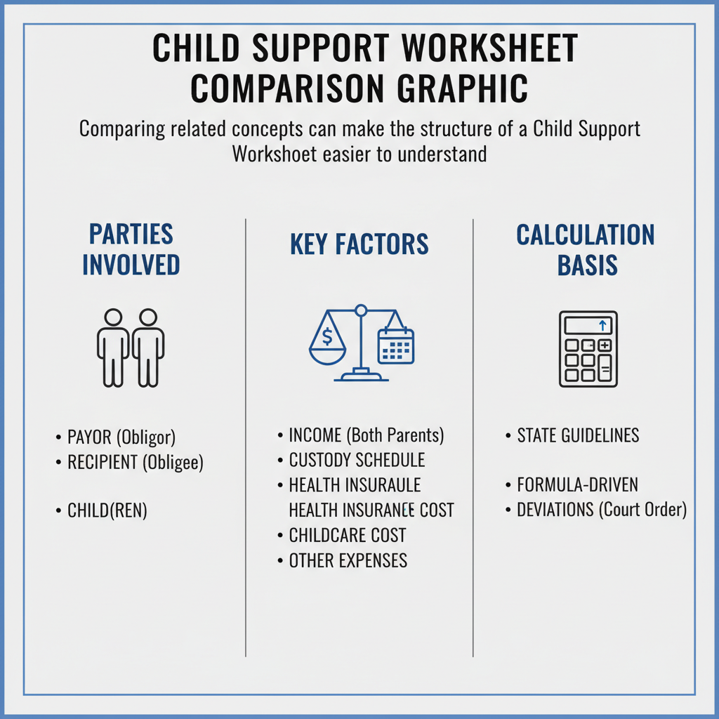 Comparison graphic explaining concepts related to a Child Support Worksheet.