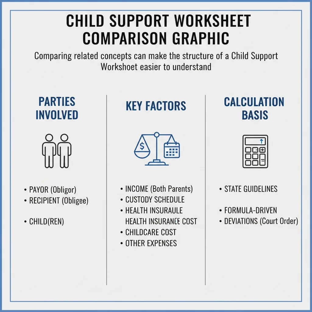 Comparison graphic explaining concepts related to a Child Support Worksheet.