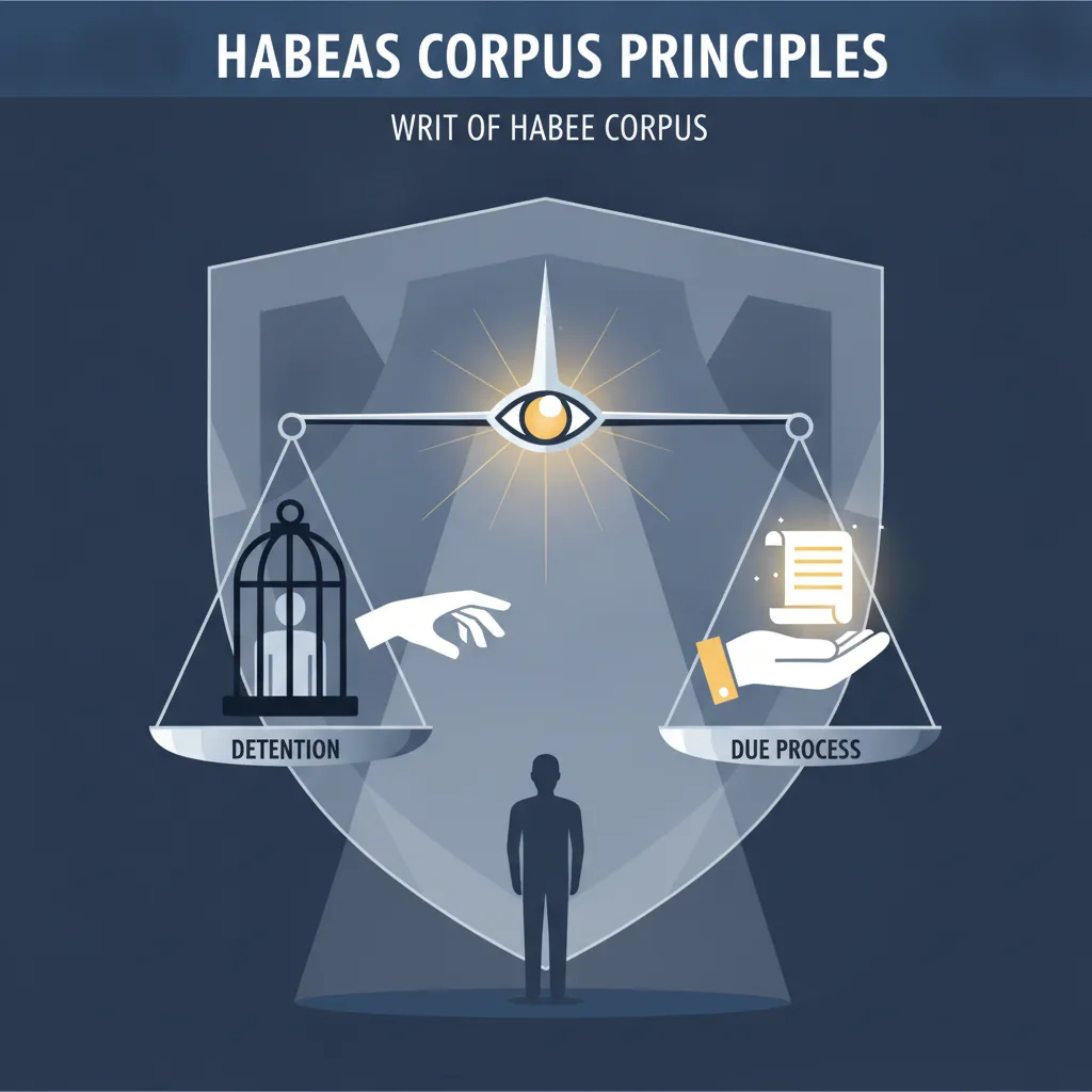 Illustration depicting the balance between detention and liberty, symbolizing the protective role of habeas corpus.