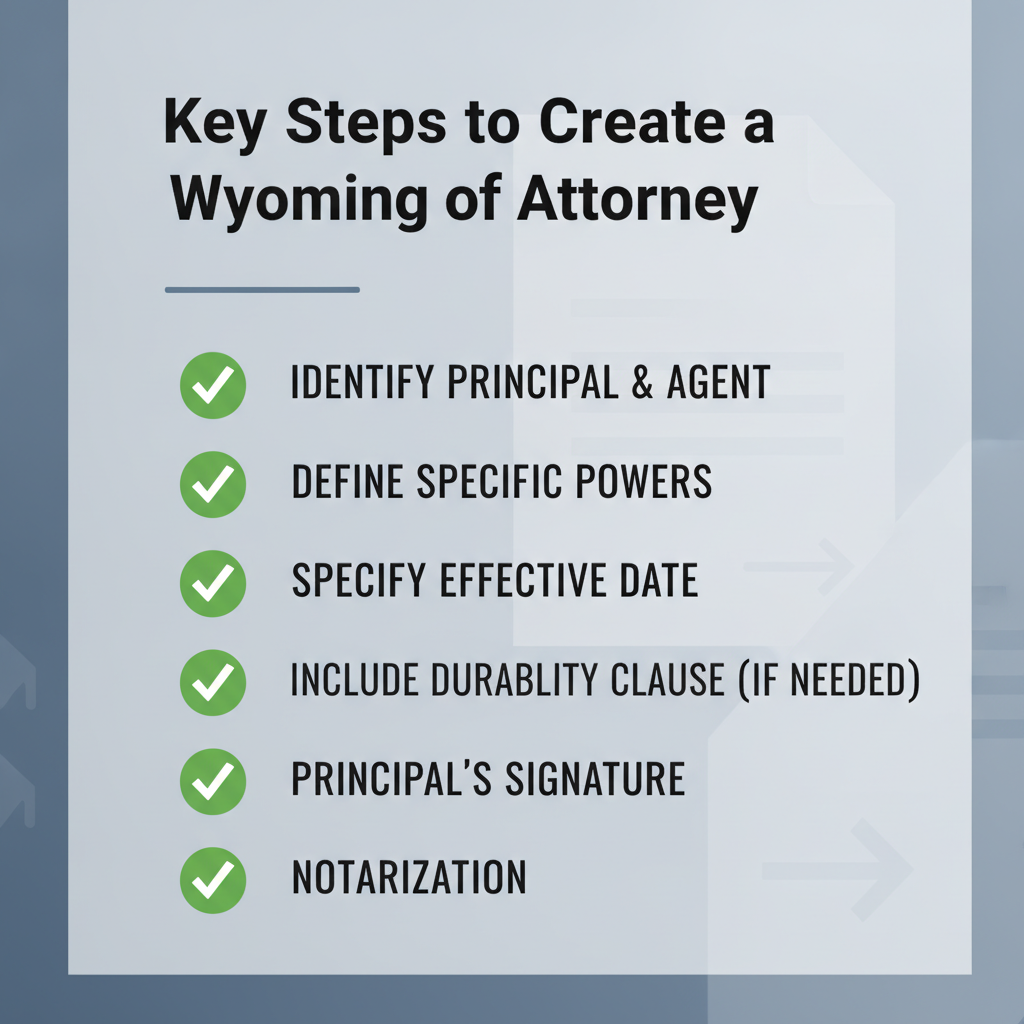 Checklist outlining the essential steps for creating a valid Wyoming Power of Attorney document.